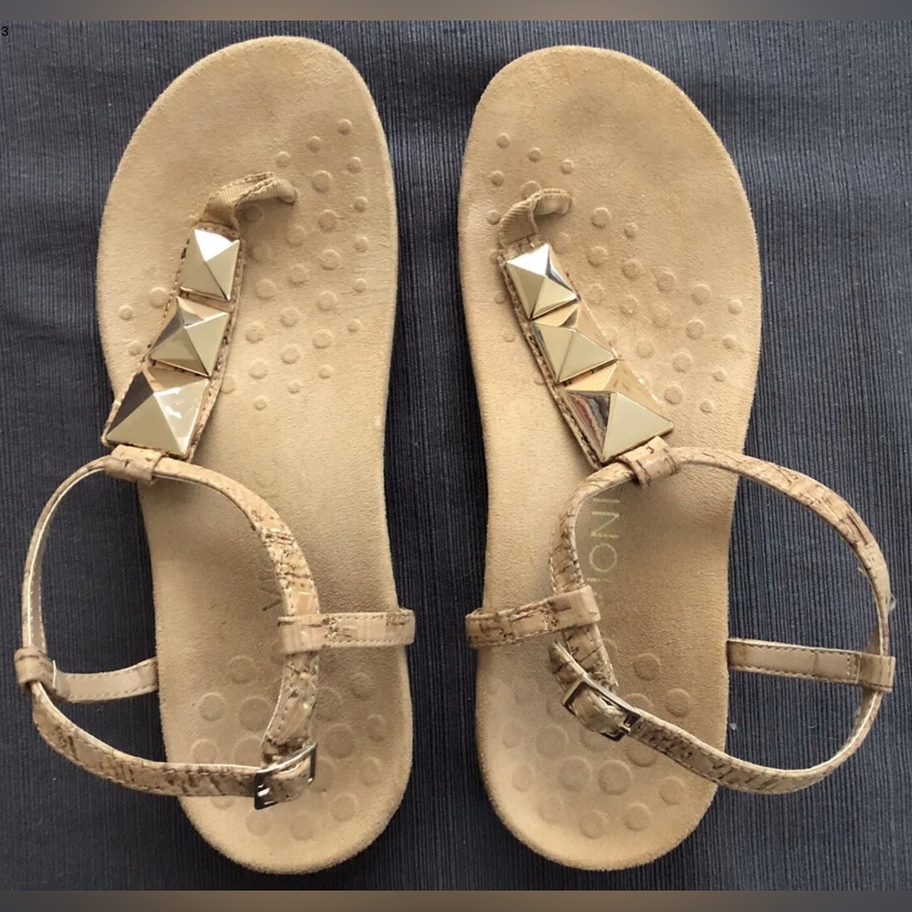 Vionic Nala Cork Gold T-Strap Sandals Women Size 7